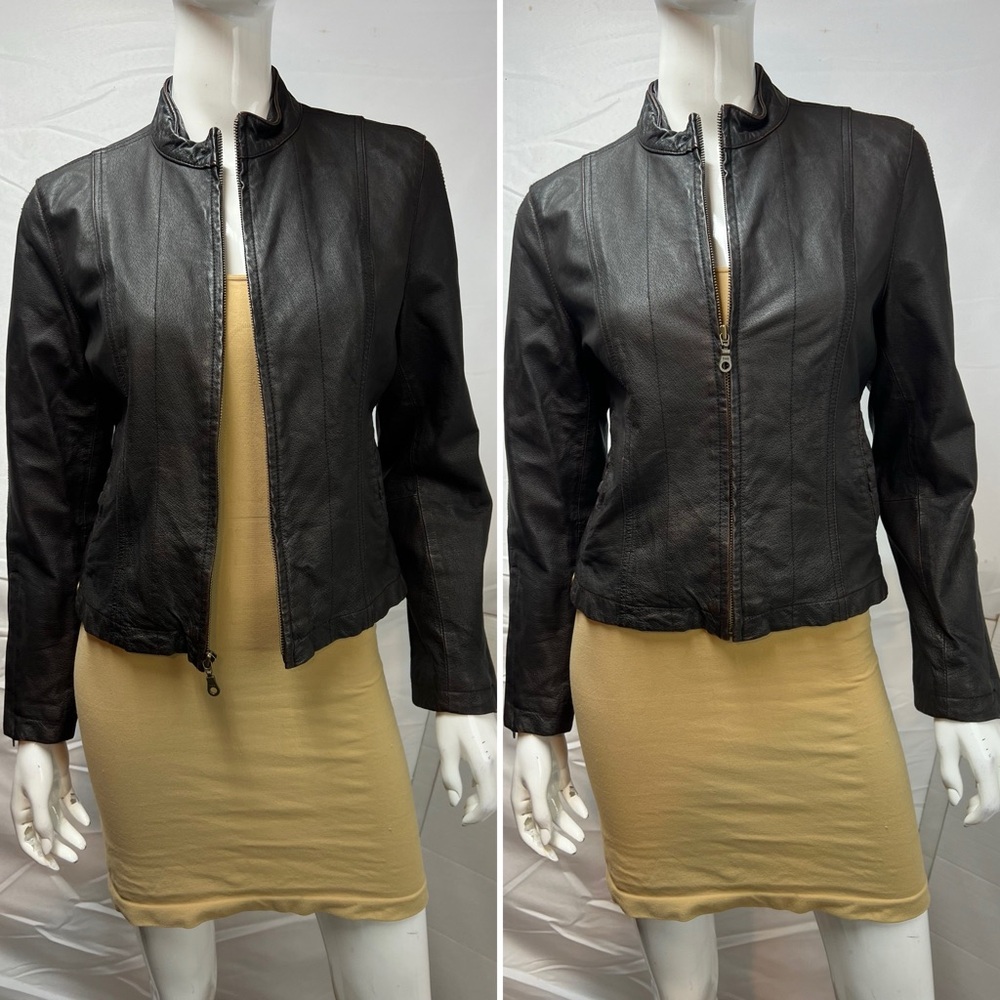 Wilsons Leather Maxima Women’s L Dark Brown Moto Biker Motorcycle Jacket Vintage